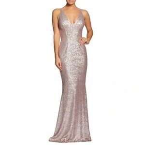 Dress the Population Gold Sequin V-Neck Gown